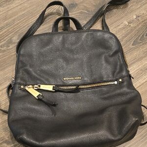 Michael Kors Black Leather Backpack with Gold Details